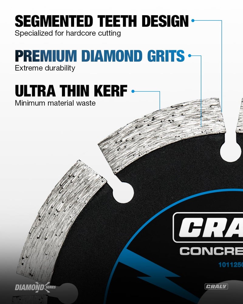 CRALY 5 Inch Super Thin Segmented Diamond Blade, 7/8 in Arbor, 5'' Diamond Stone Blade for Angle Grinder & Masonry Saw, Diamond Cutting Wheel for Cutting Concrete, Brick, Granite, Block, 2PC - Image 3